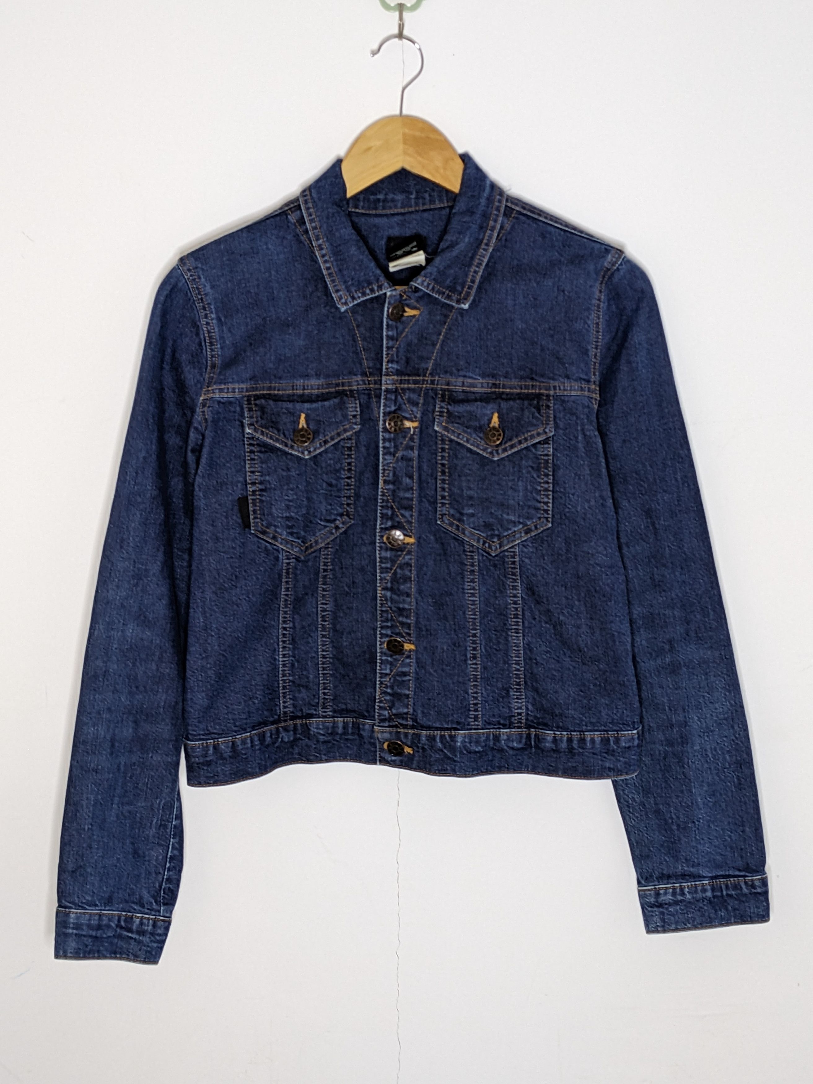 image of Anna Sui Designer Blue Denim Jacket Small Cropped Button Up, Women's