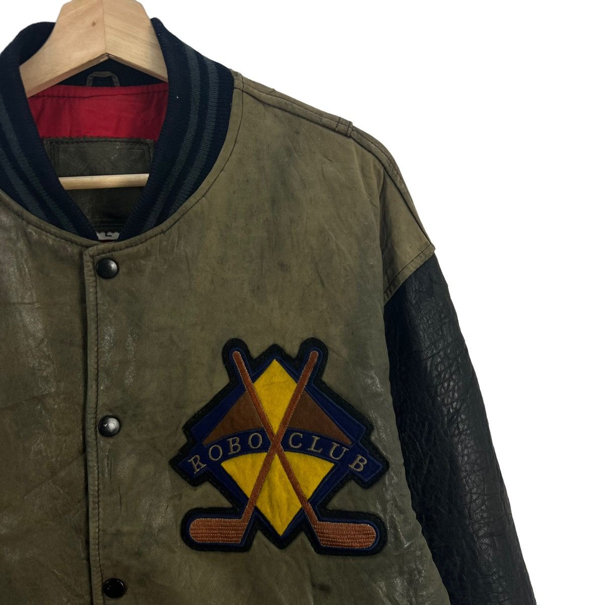 Japanese Brand VINTAGE LEATHER VARSITY JACKET ROBO COLLECTIONCLUB BIG LOGO Size US L / EU 52-54 / 3 - 5 Thumbnail