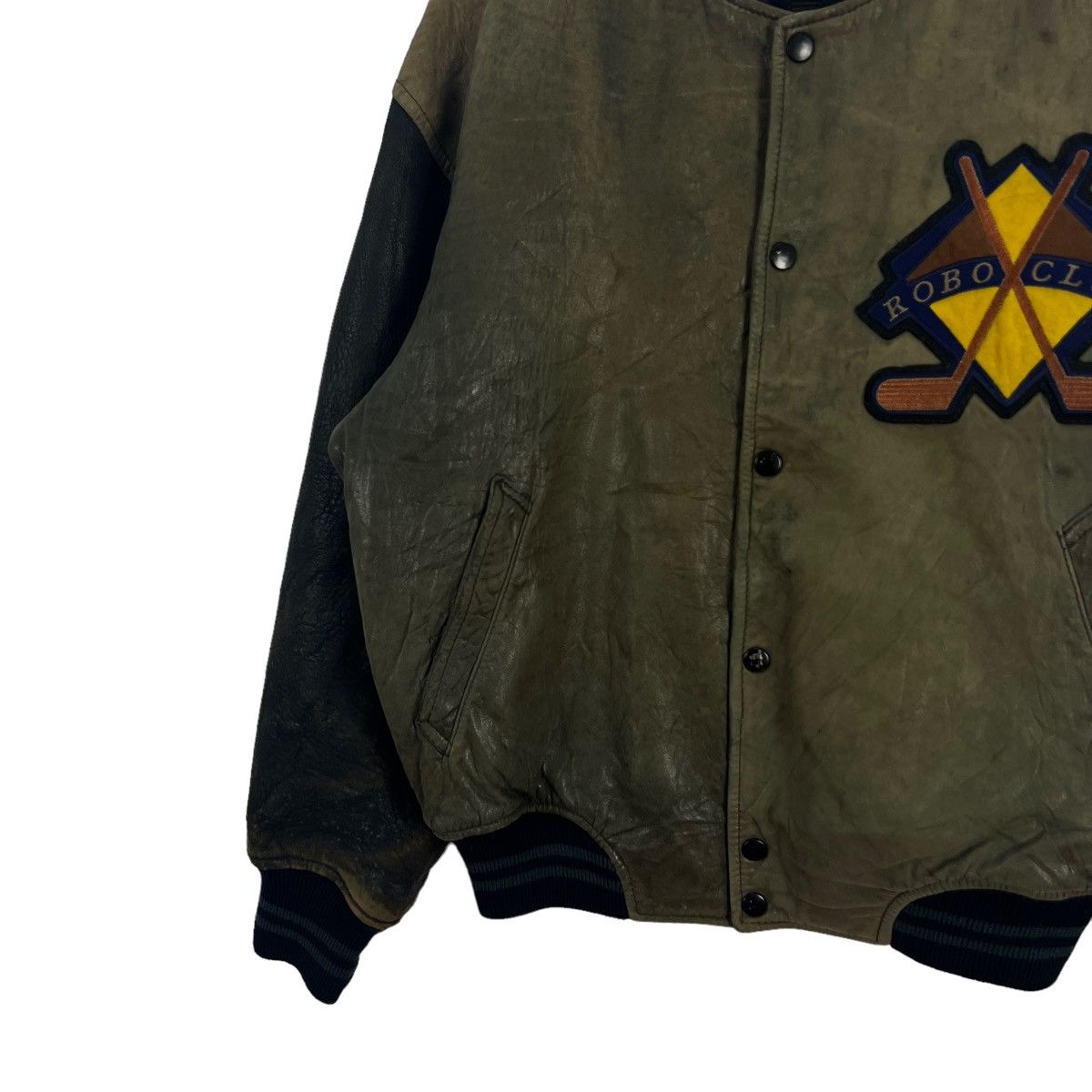 Japanese Brand VINTAGE LEATHER VARSITY JACKET ROBO COLLECTIONCLUB BIG LOGO Size US L / EU 52-54 / 3 - 4 Thumbnail