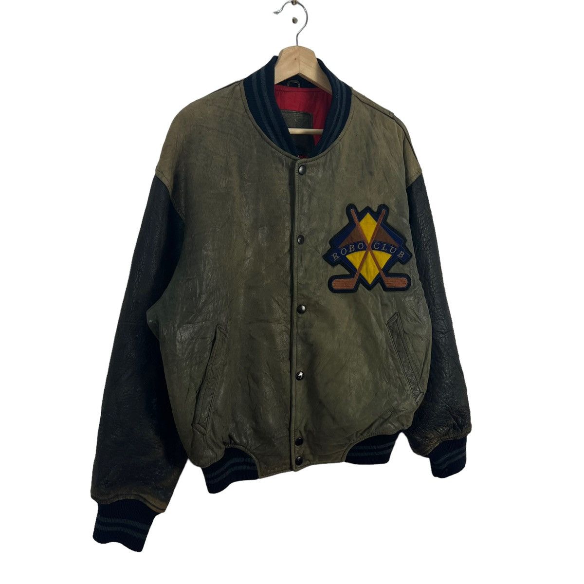 Japanese Brand VINTAGE LEATHER VARSITY JACKET ROBO COLLECTIONCLUB BIG LOGO Size US L / EU 52-54 / 3 - 2 Thumbnail
