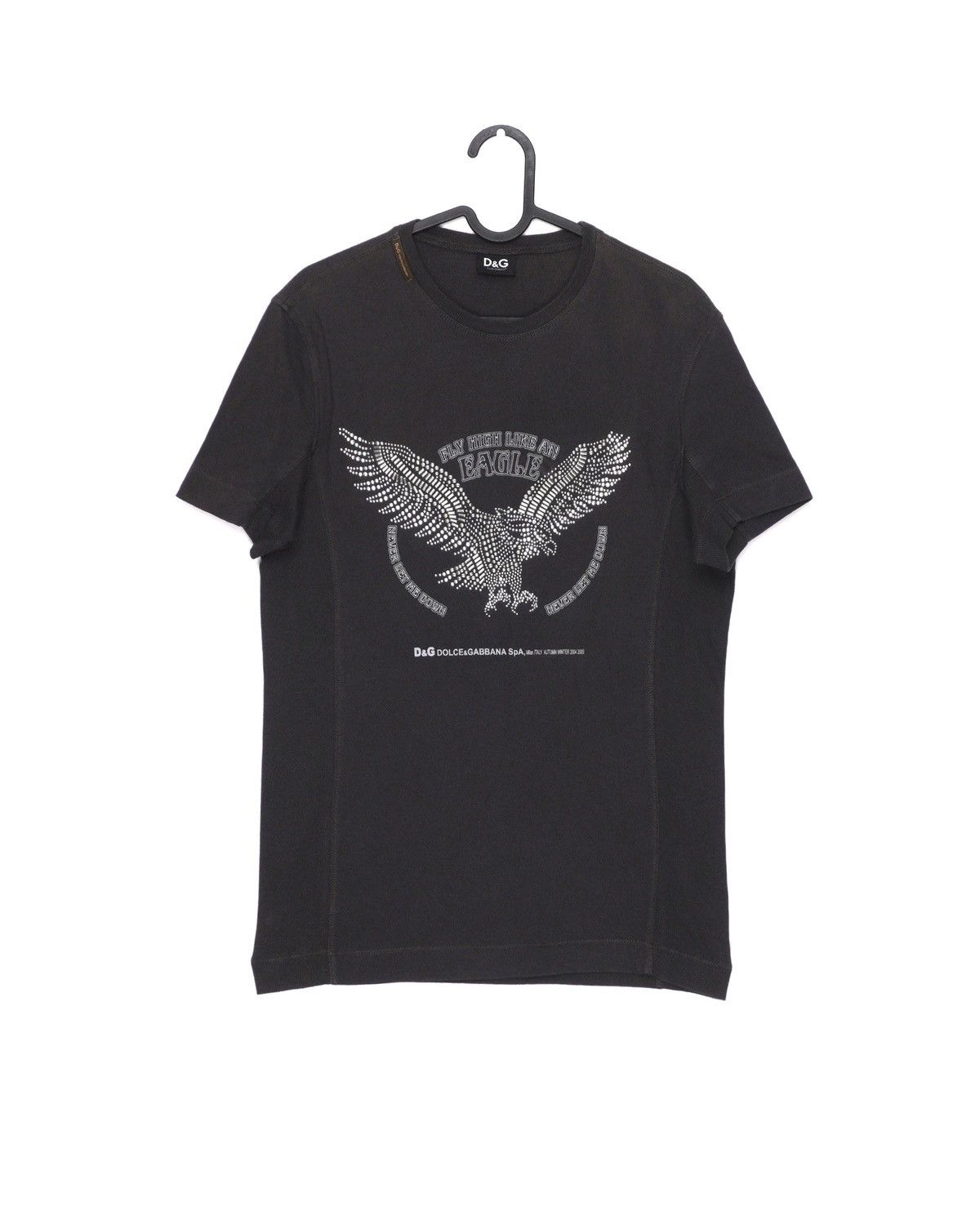 image of Dolce Gabbana 90’S Neck Logo Metal Eagle T-Shirt in Grey, Men's (Size Small)