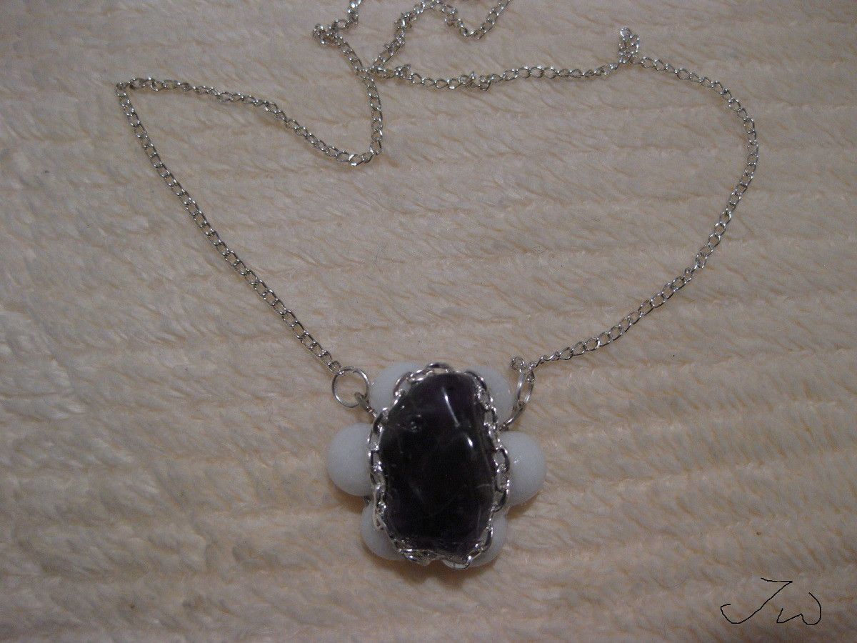 Handmade Amethyst Stone Chain Necklace with Beads Size ONE SIZE - 5 Thumbnail