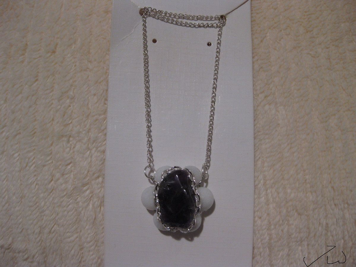 Handmade Amethyst Stone Chain Necklace with Beads Size ONE SIZE - 1 Thumbnail