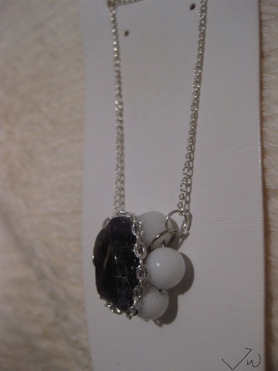 Handmade Amethyst Stone Chain Necklace with Beads Size ONE SIZE - 2 Thumbnail