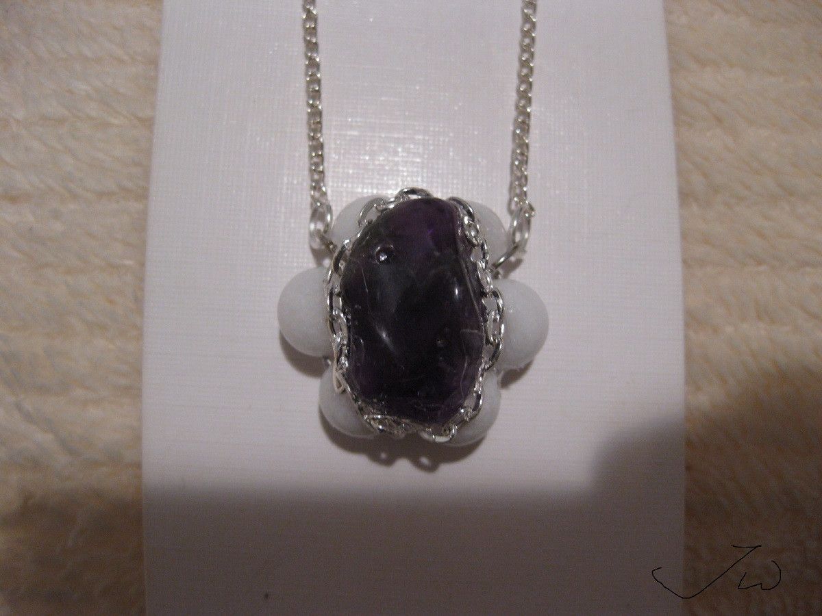 Handmade Amethyst Stone Chain Necklace with Beads Size ONE SIZE - 4 Thumbnail