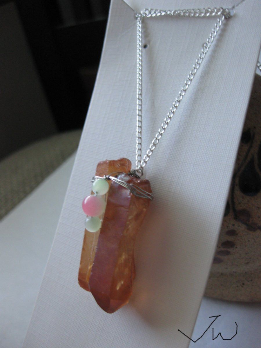 Handmade Orange Quartz Stone necklace with Crystal beads Size ONE SIZE - 2 Thumbnail