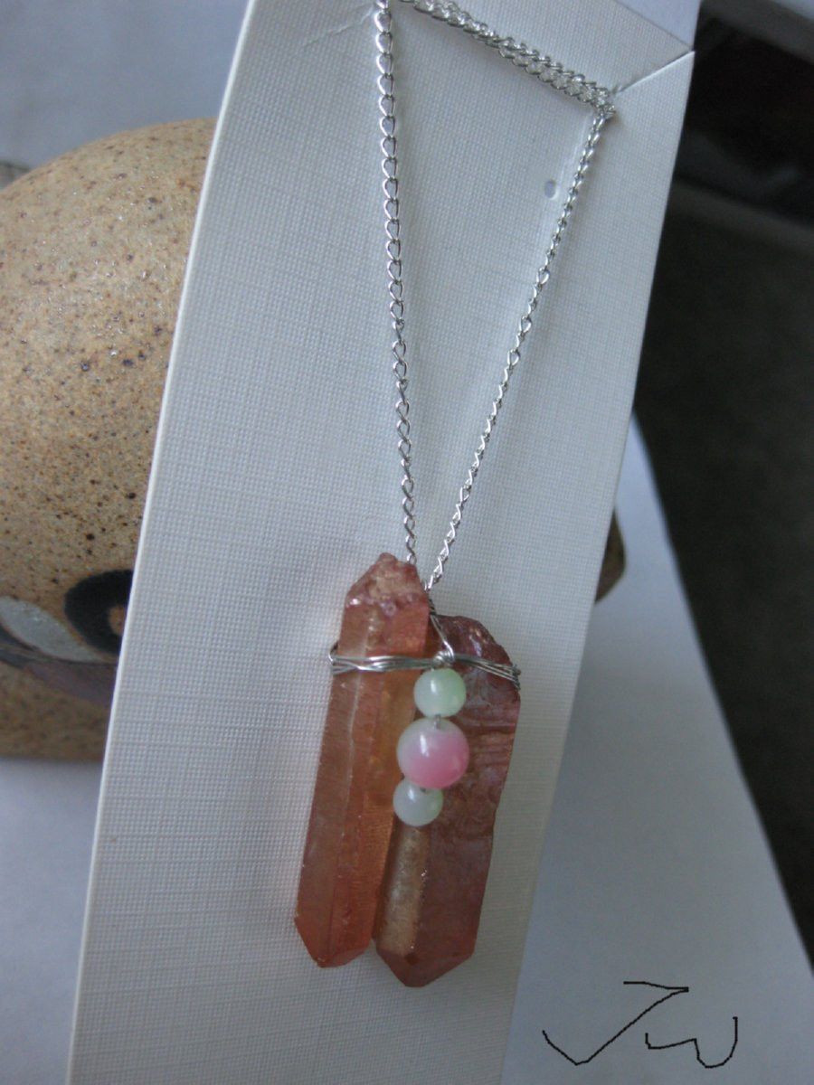 Handmade Orange Quartz Stone necklace with Crystal beads Size ONE SIZE - 3 Thumbnail