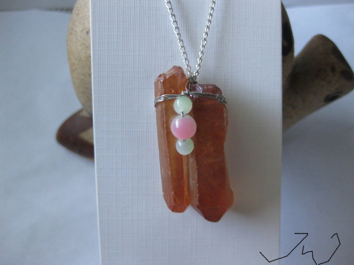 Handmade Orange Quartz Stone necklace with Crystal beads Size ONE SIZE - 4 Thumbnail