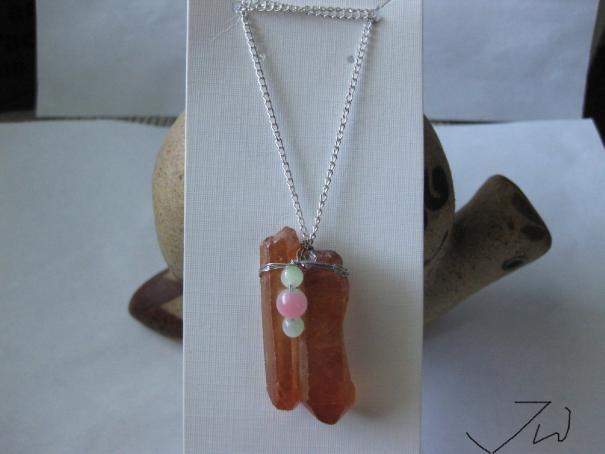 Handmade Orange Quartz Stone necklace with Crystal beads Size ONE SIZE - 1 Thumbnail
