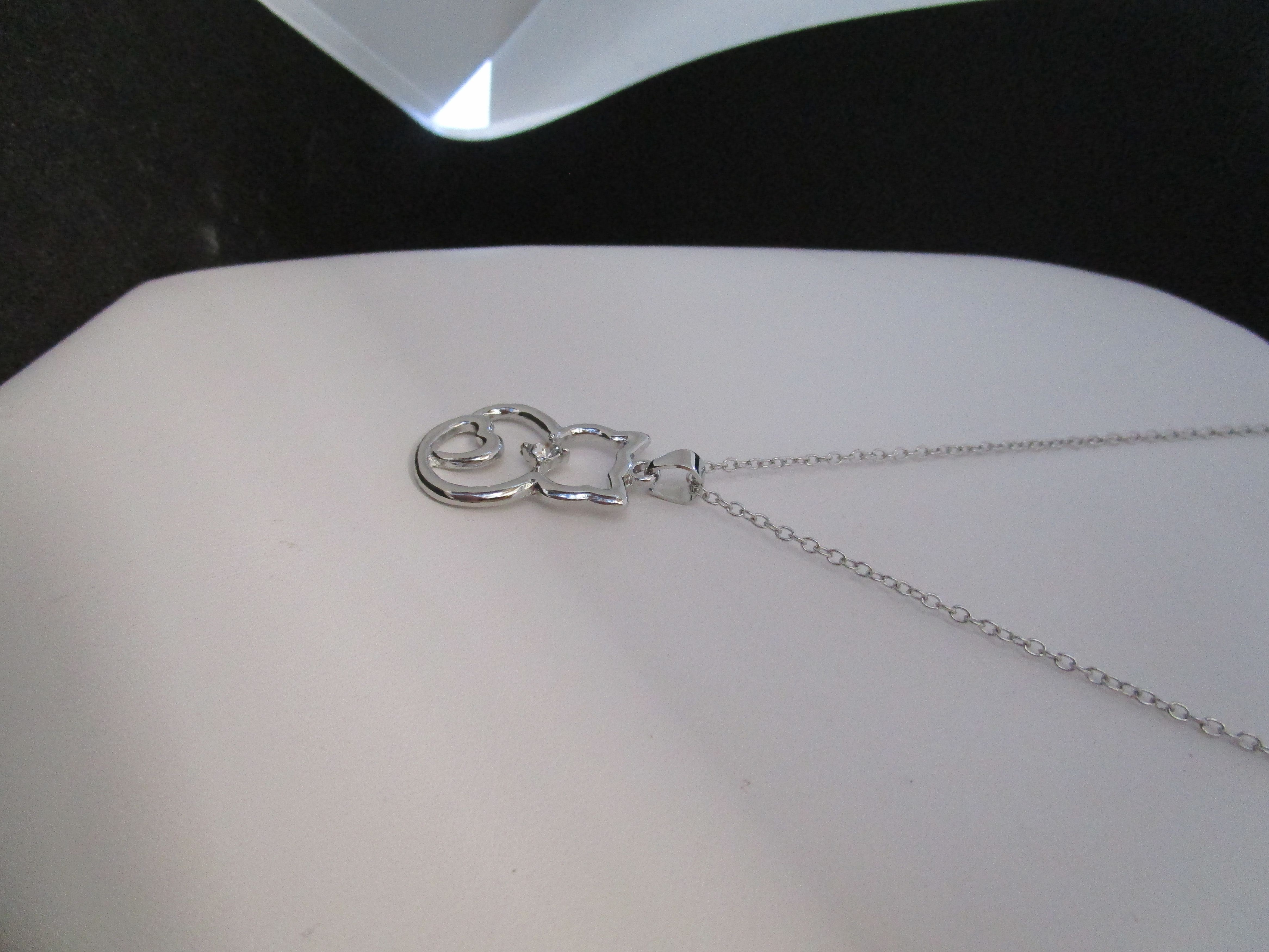 Jewelry Cat Tibetan Silver Chain Necklace with CZ Size ONE SIZE - 2 Thumbnail
