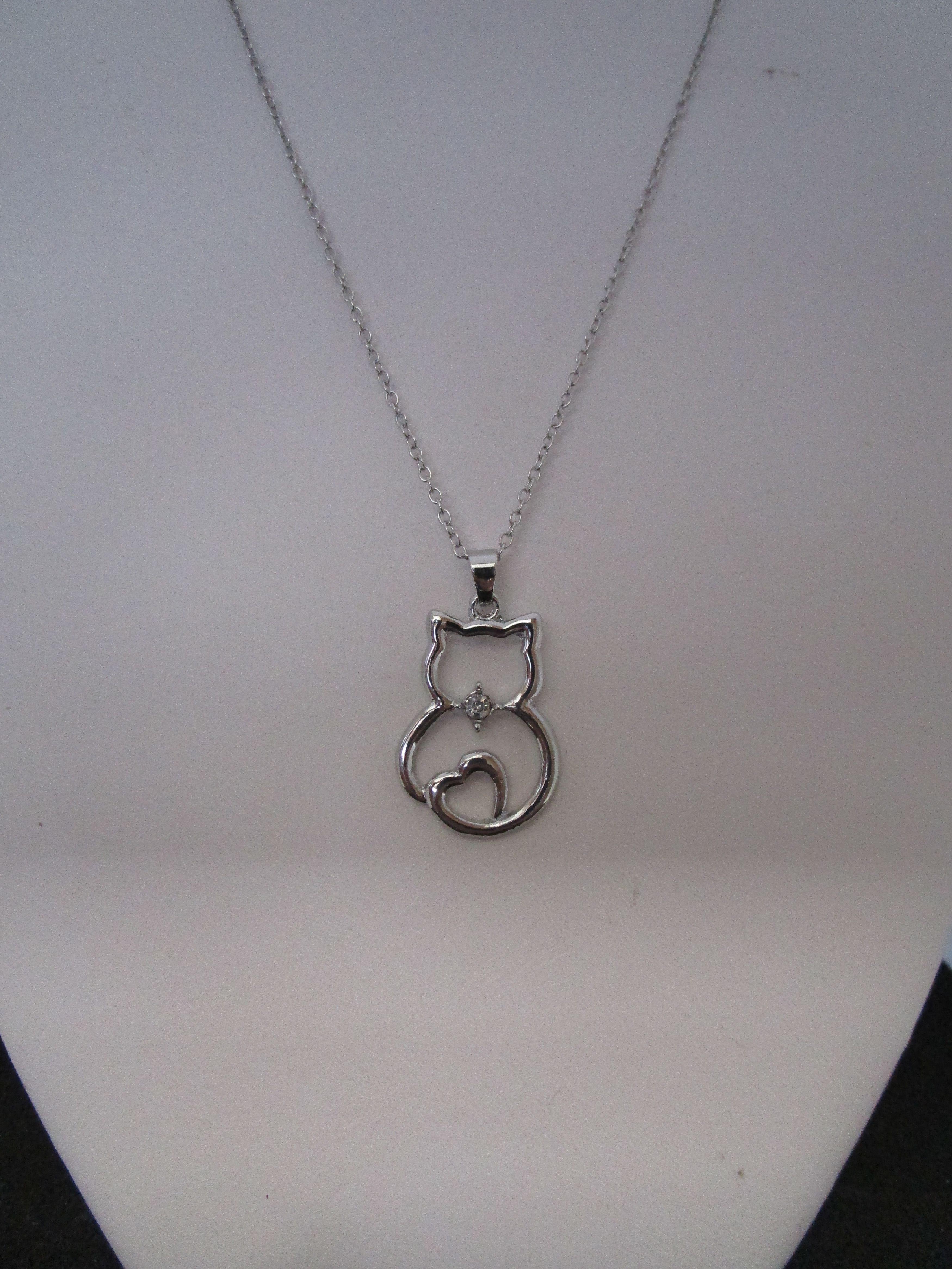 Jewelry Cat Tibetan Silver Chain Necklace with CZ Size ONE SIZE - 3 Thumbnail
