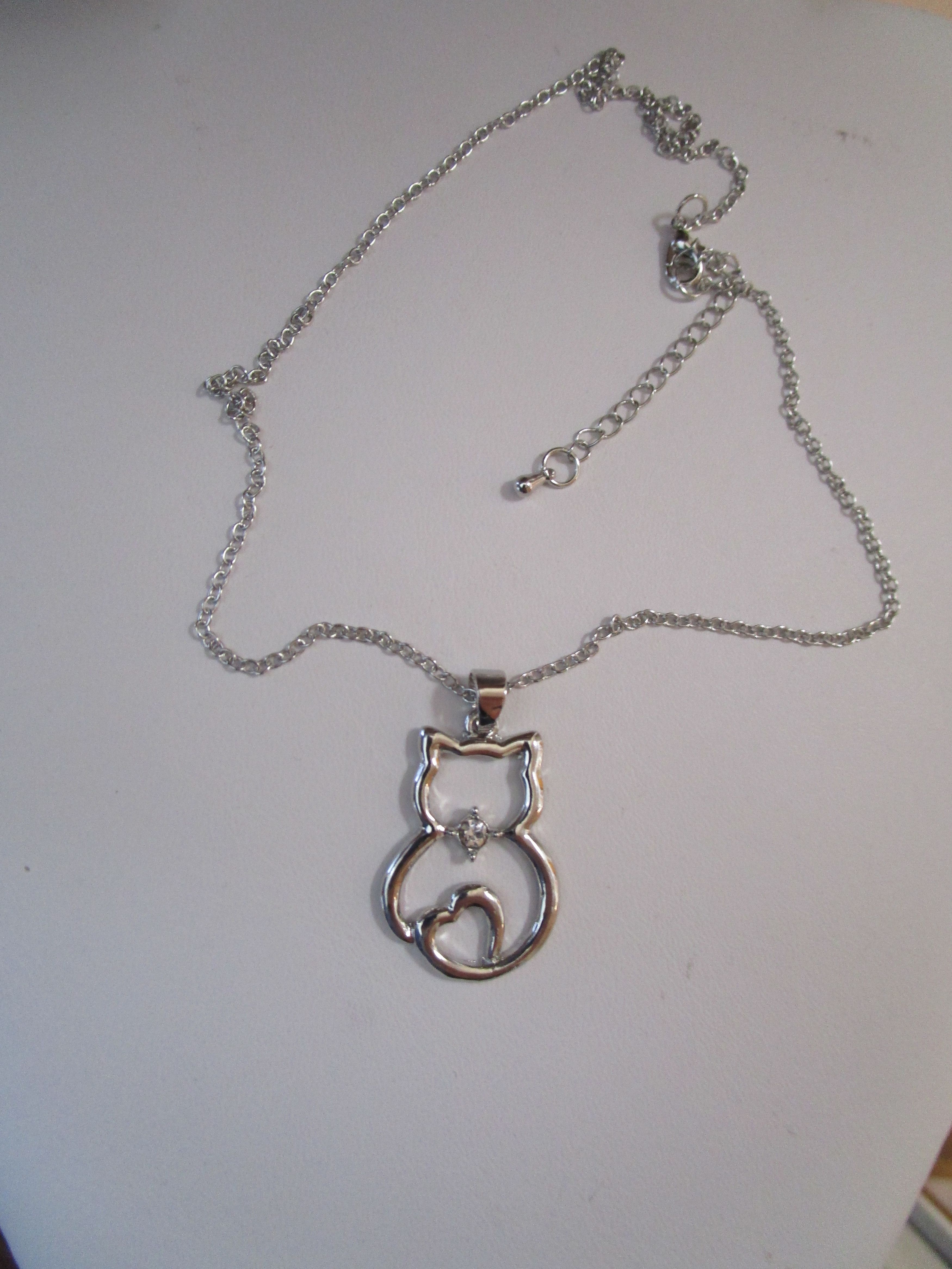Jewelry Cat Tibetan Silver Chain Necklace with CZ Size ONE SIZE - 4 Thumbnail
