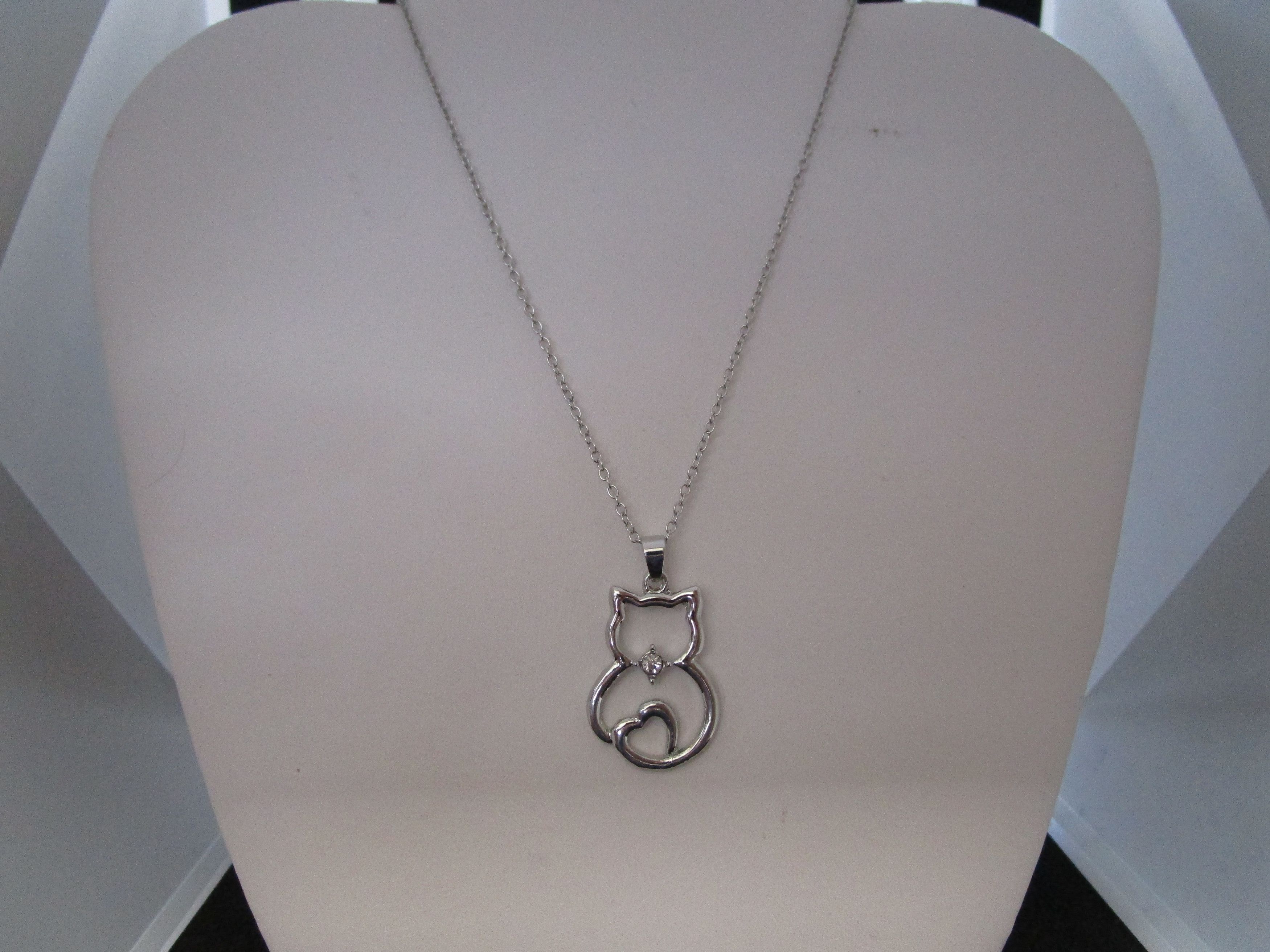 Jewelry Cat Tibetan Silver Chain Necklace with CZ Size ONE SIZE - 1 Thumbnail
