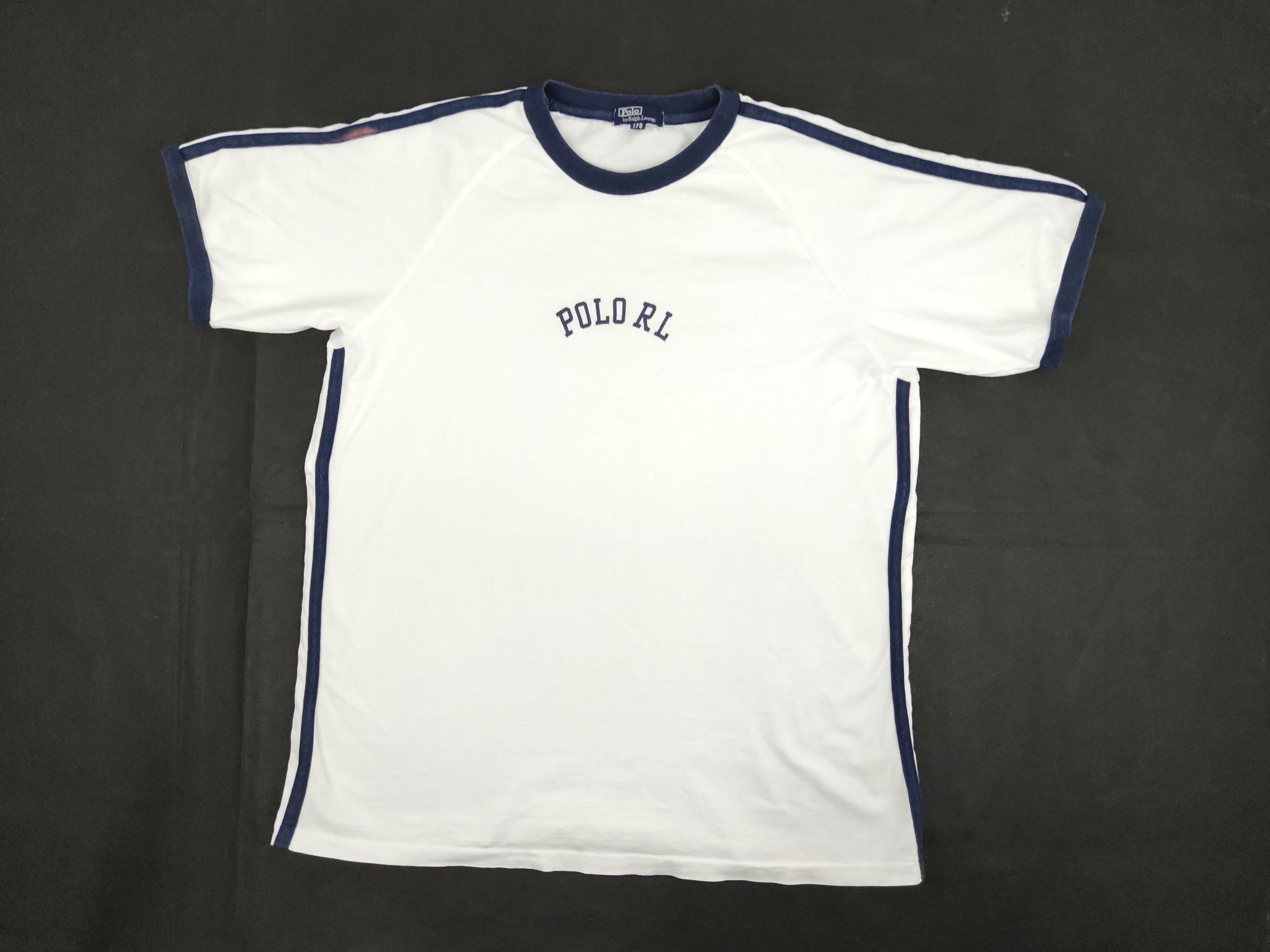 Vintage POLO RALPH LAUREN Spell Out Cookie Logo Pocket Striped Polo Shirt 90s White Red XL