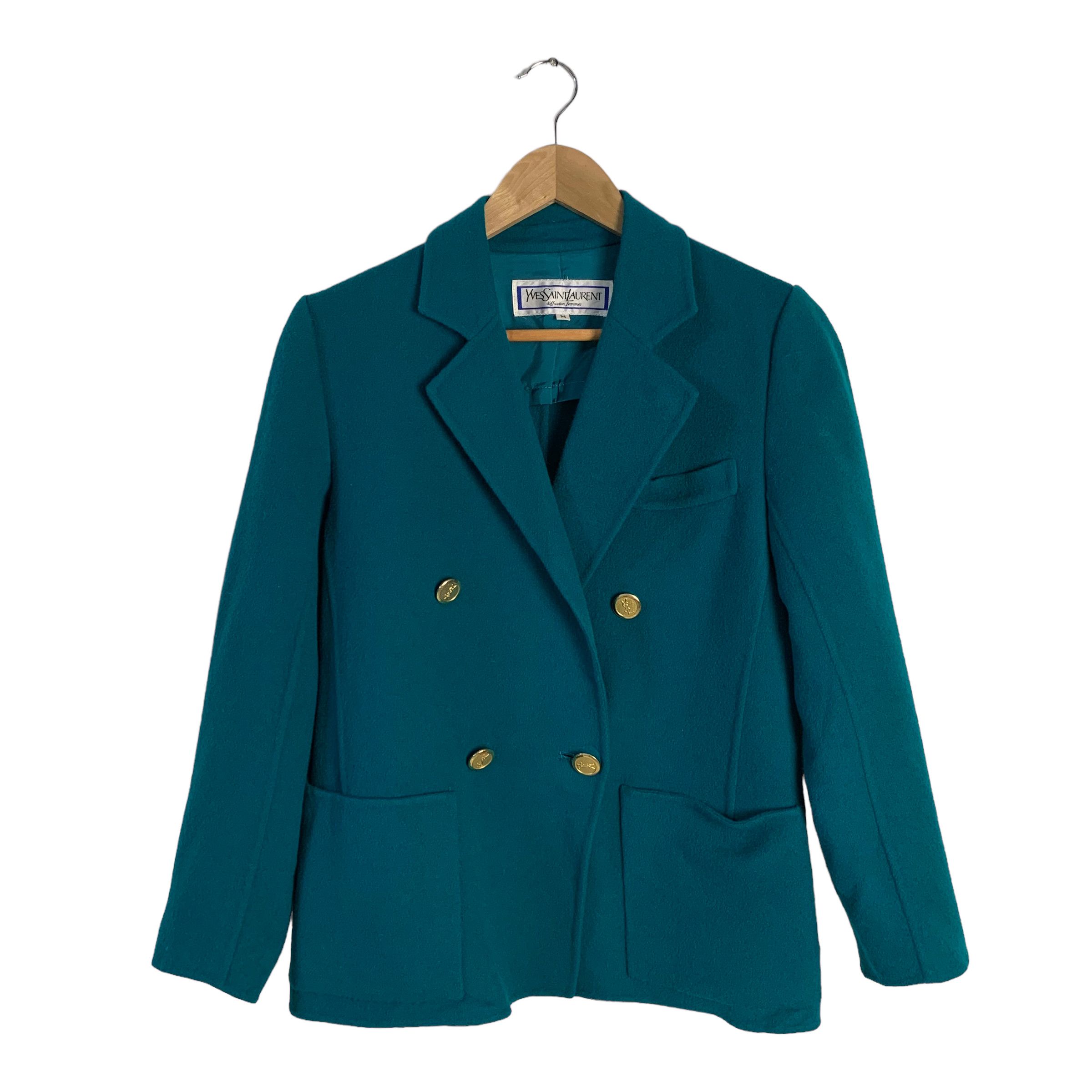 image of YVES Saint Laurent Double Breast Wool Women Jacket in Green (Size Medium)