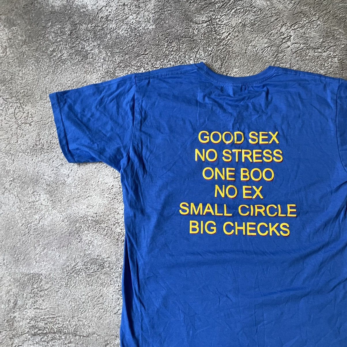 Vintage Vintage Y2K Graphic Tee Good Sex No Stress Slogan Blue M Size US M / EU 48-50 / 2 - 4 Thumbnail