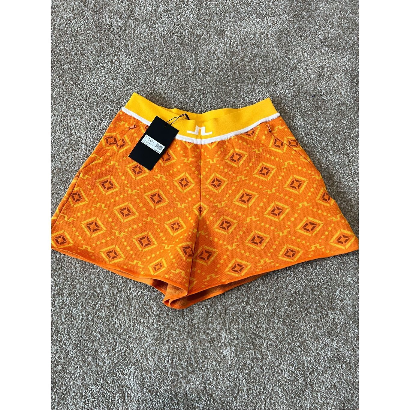 J. Lindeberg NWT Emmie Orange Diamond Knit shorts Sz Small