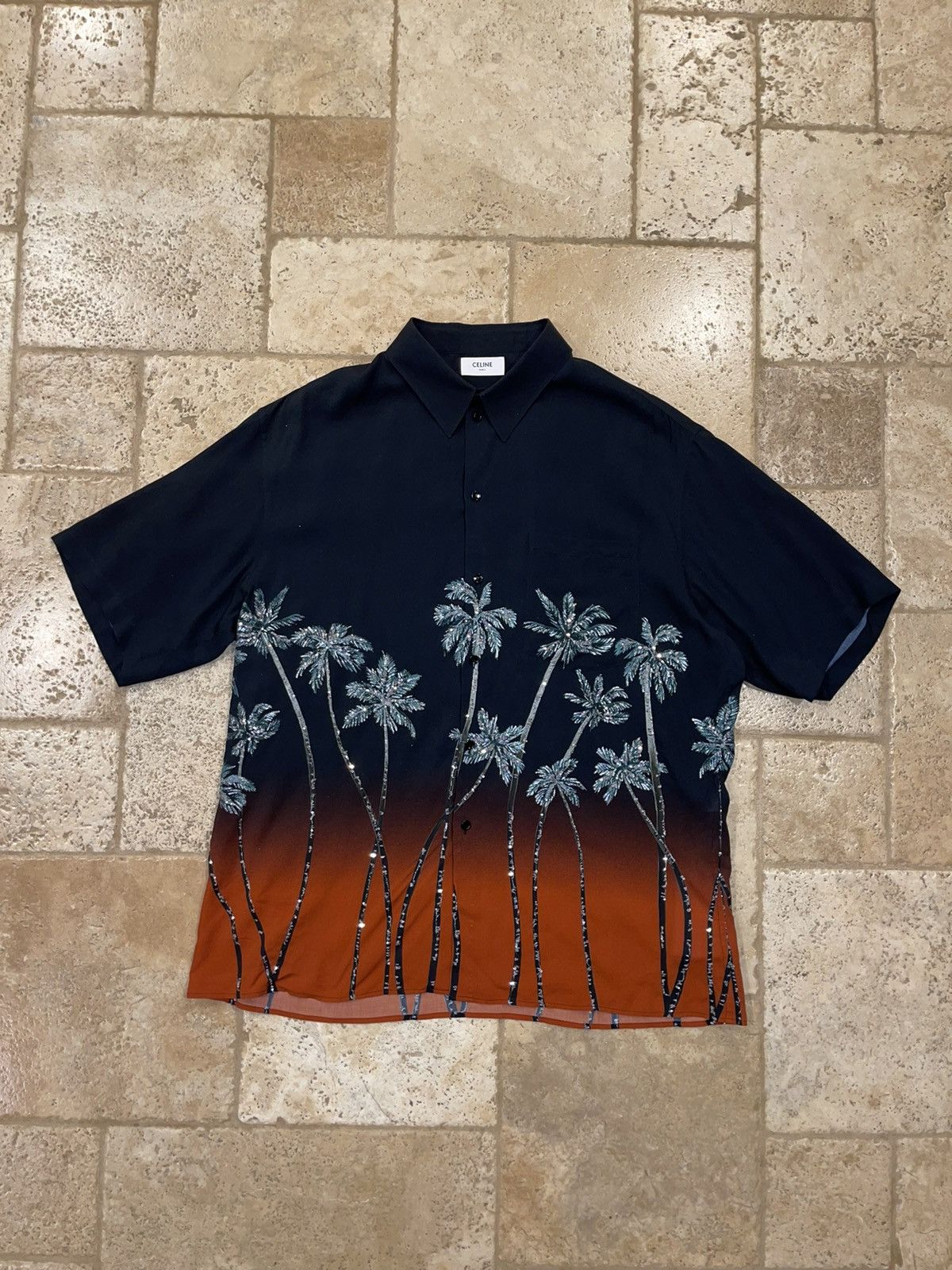 Celine × Hedi Slimane Celine Sequin-Embellished Palm Trees Printed Degrade Shirt Size US L / EU 52-54 / 3 - 7 Thumbnail