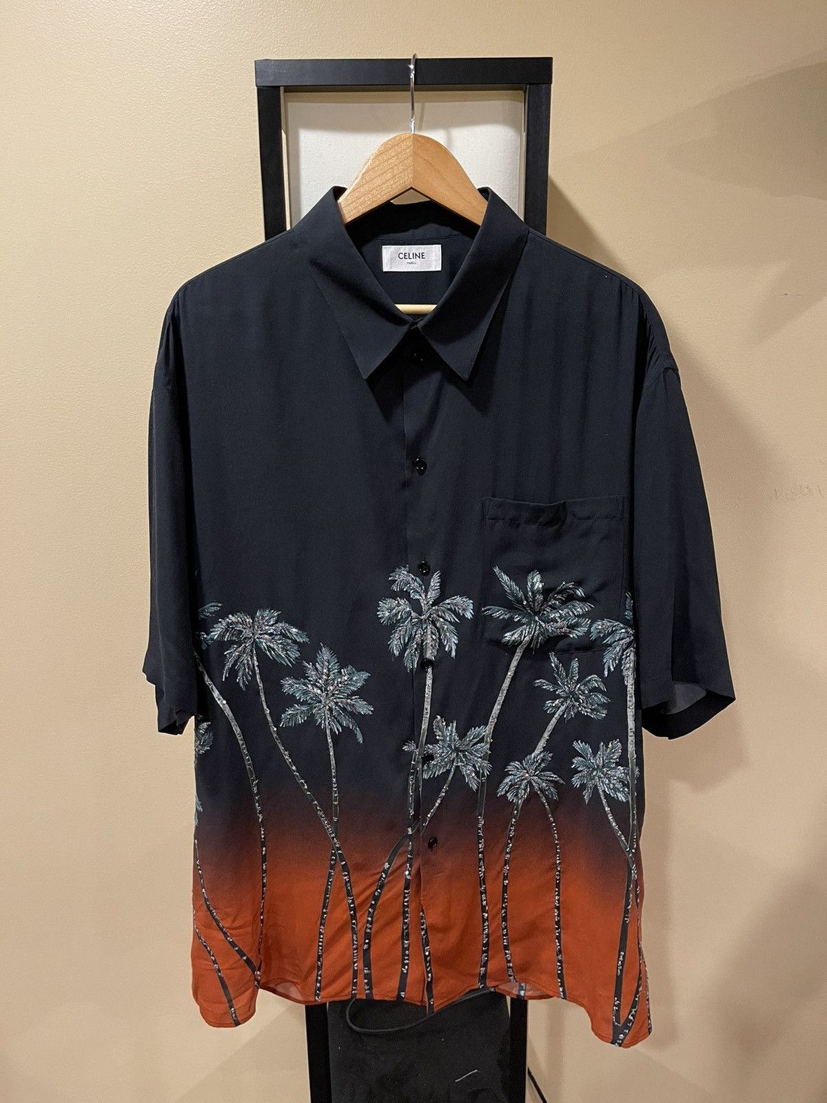Celine × Hedi Slimane Celine Sequin-Embellished Palm Trees Printed Degrade Shirt Size US L / EU 52-54 / 3 - 1 Thumbnail