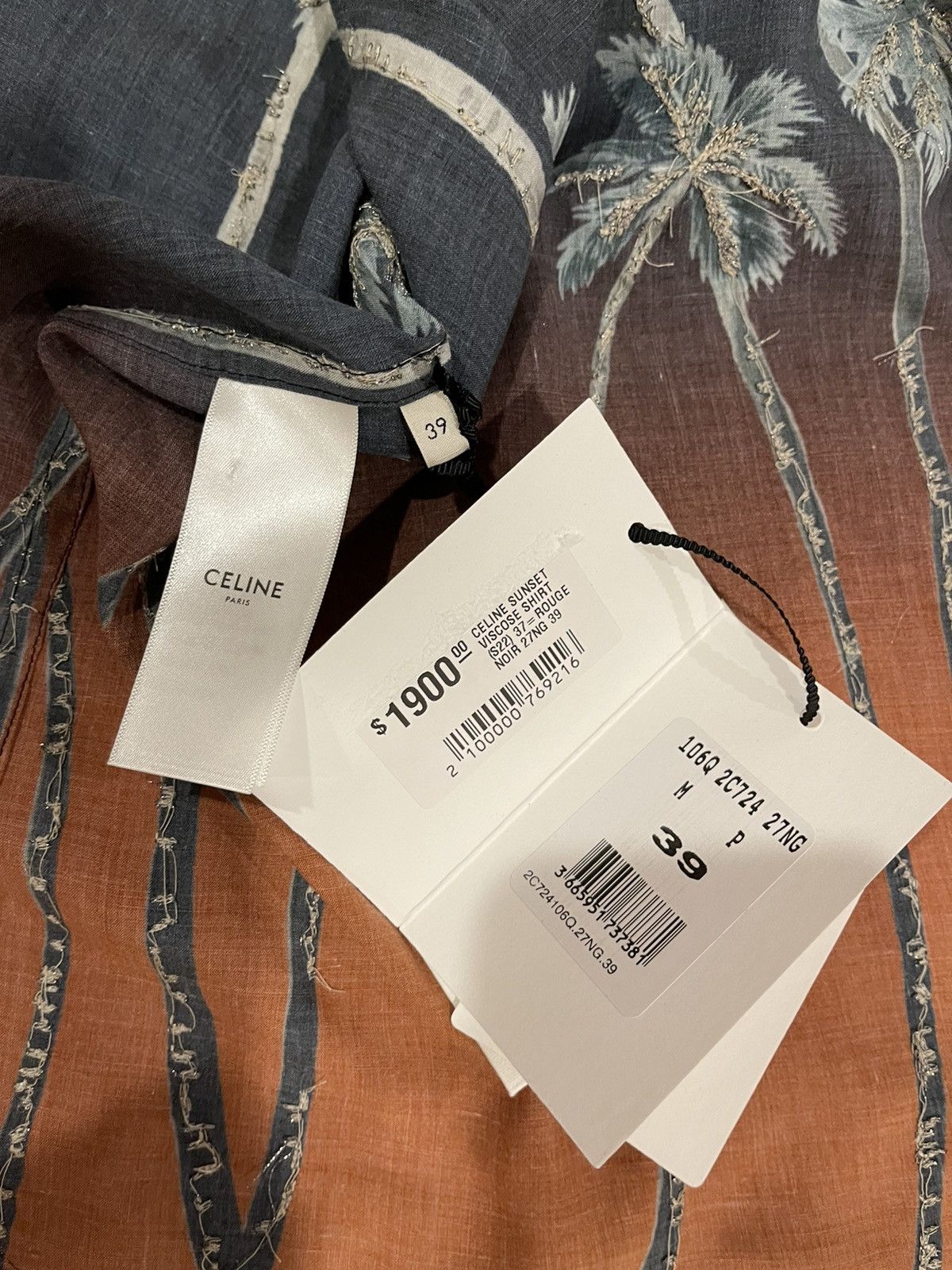 Celine × Hedi Slimane Celine Sequin-Embellished Palm Trees Printed Degrade Shirt Size US L / EU 52-54 / 3 - 14 Thumbnail