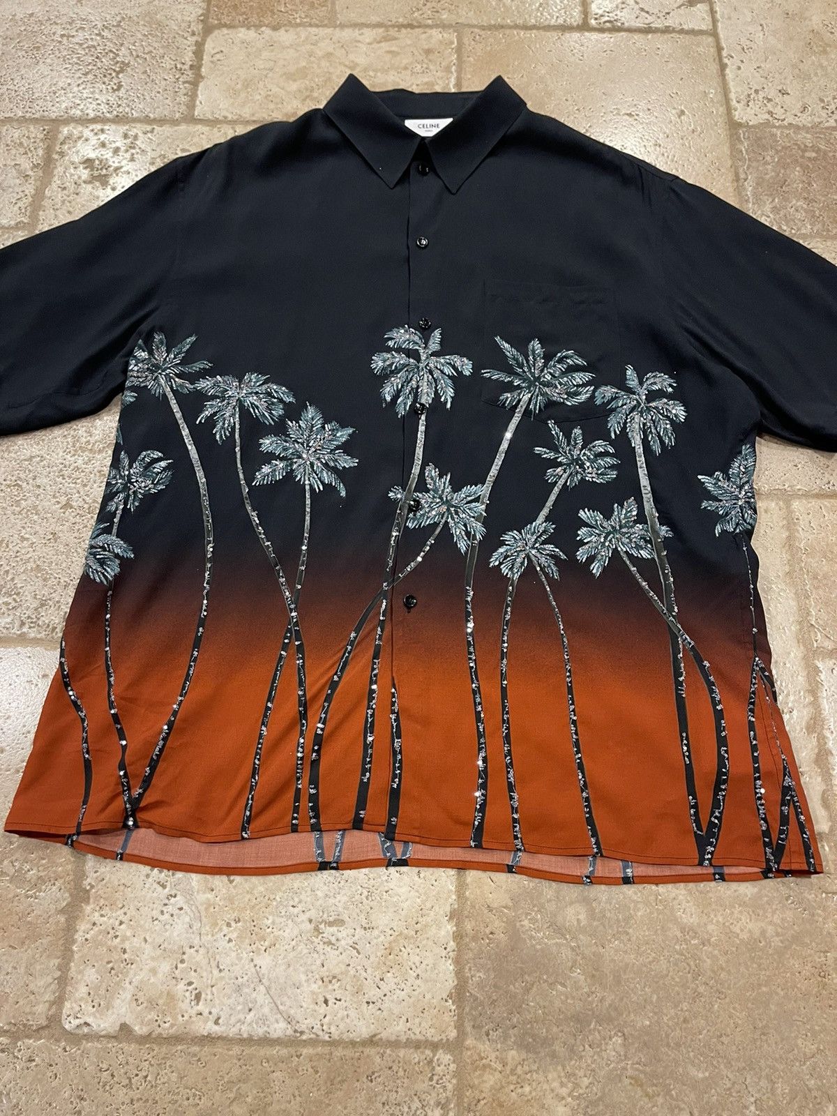 Celine × Hedi Slimane Celine Sequin-Embellished Palm Trees Printed Degrade Shirt Size US L / EU 52-54 / 3 - 6 Thumbnail