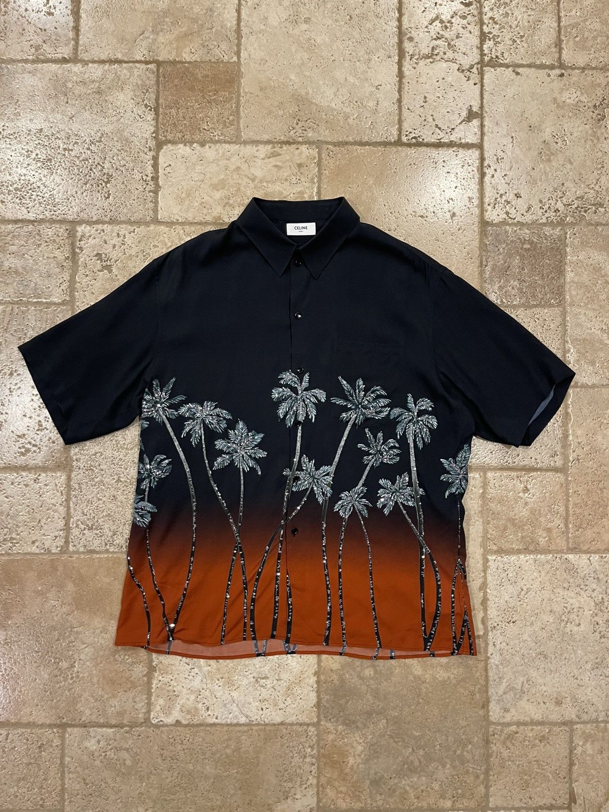 Celine × Hedi Slimane Celine Sequin-Embellished Palm Trees Printed Degrade Shirt Size US L / EU 52-54 / 3 - 5 Thumbnail