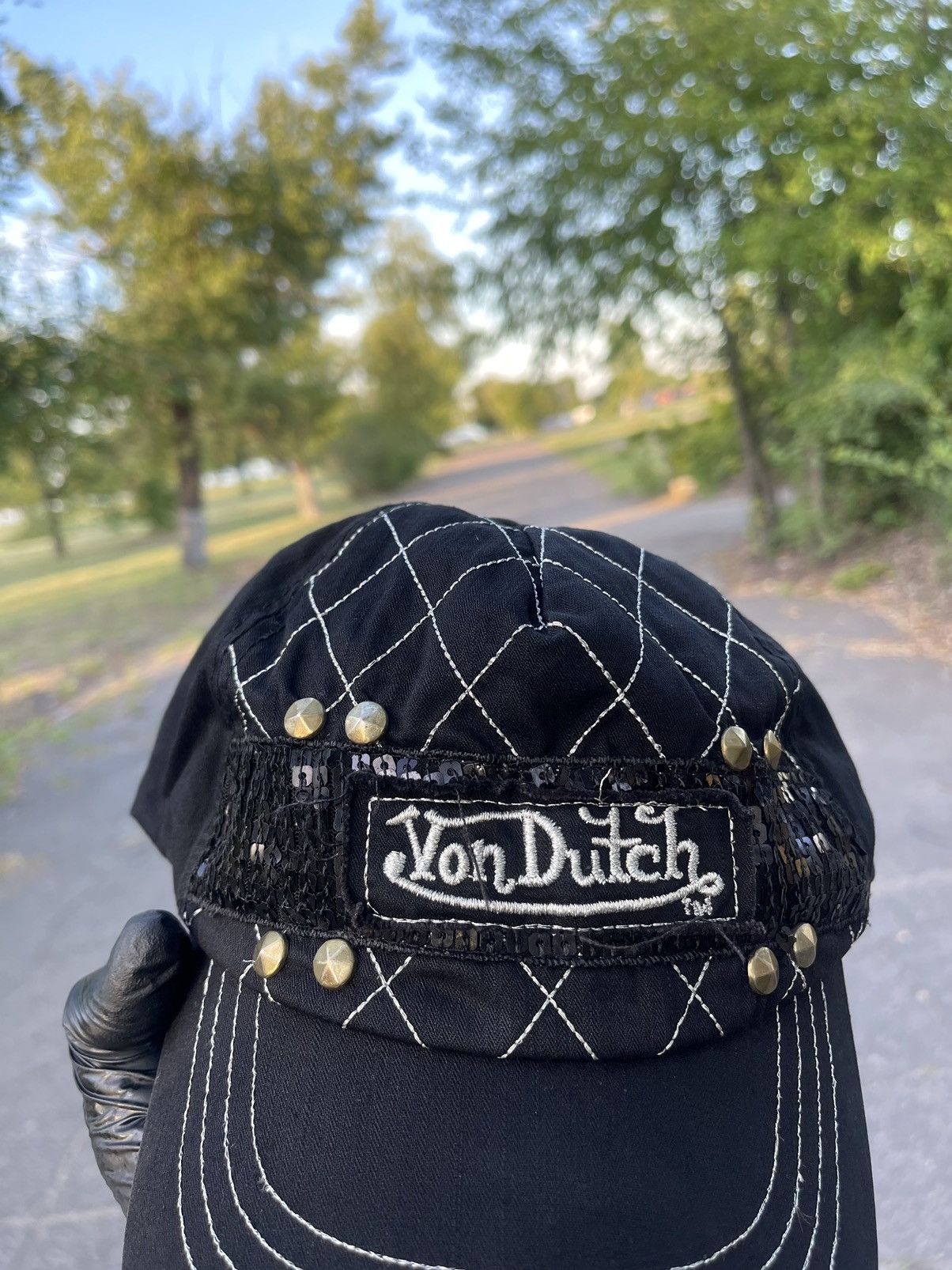 Vintage Vintage Von Dutch Black Rhinestones Hat Cap Y2K Size ONE SIZE - 8 Thumbnail