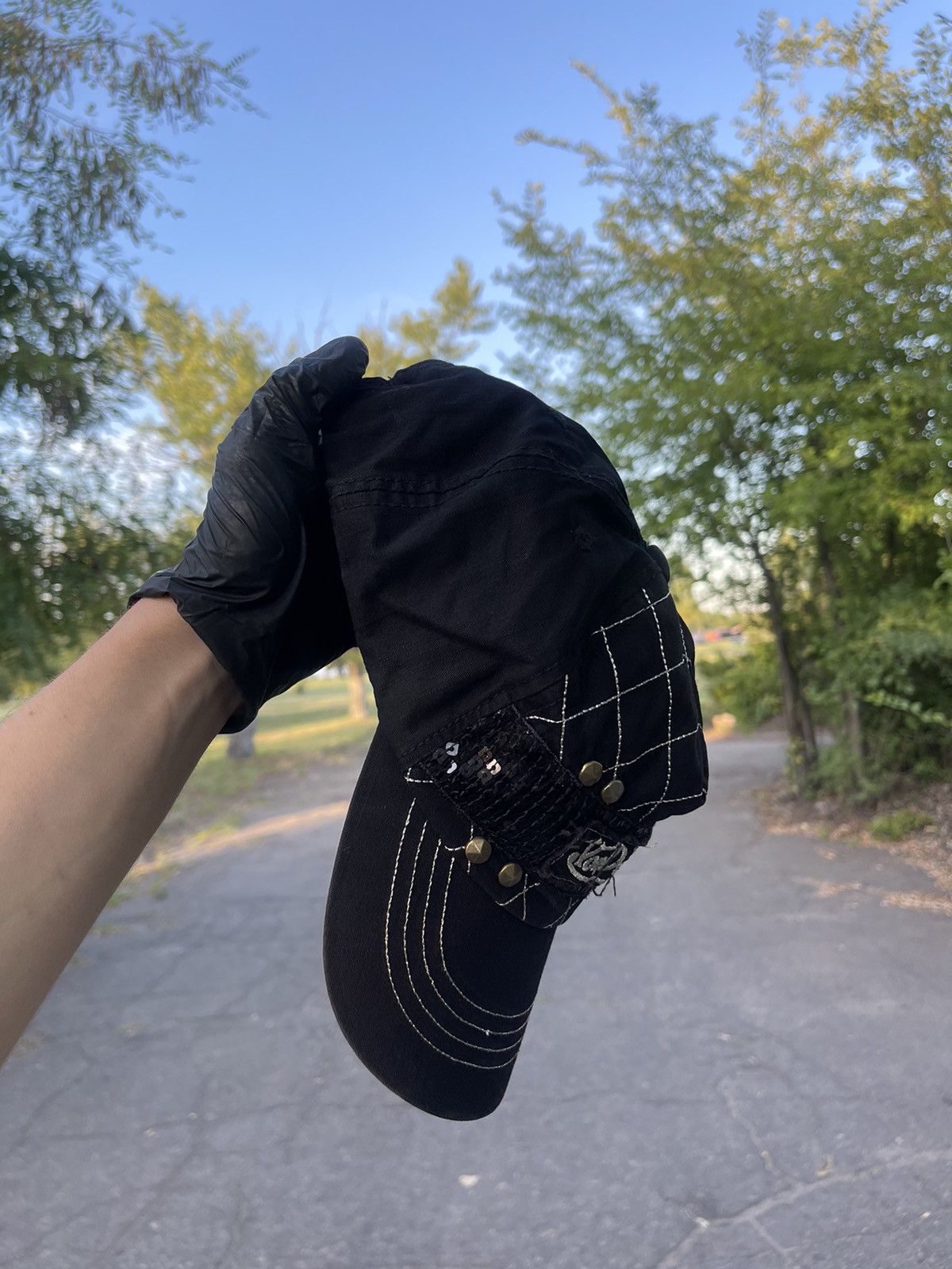 Vintage Vintage Von Dutch Black Rhinestones Hat Cap Y2K Size ONE SIZE - 9 Thumbnail