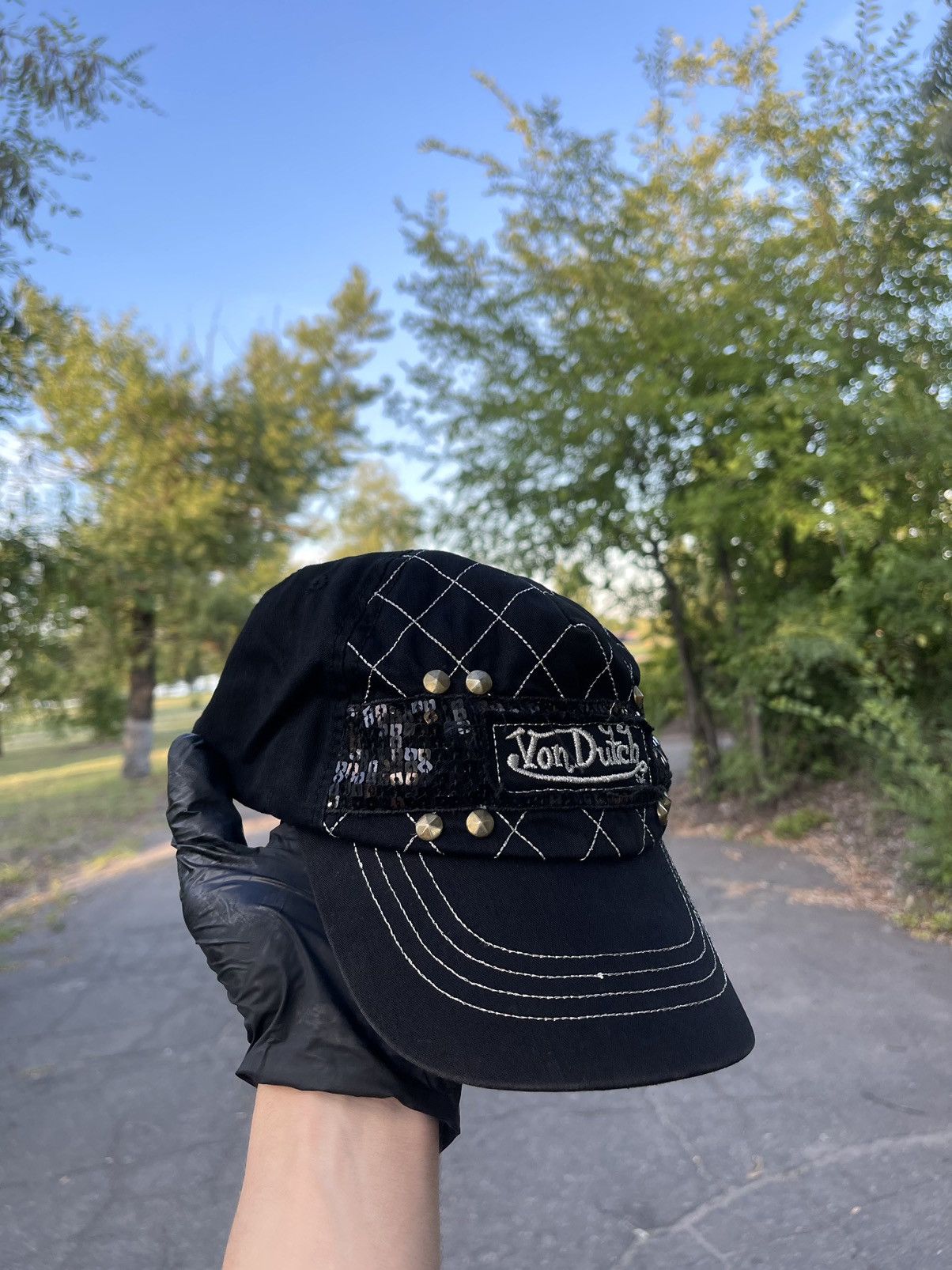 Vintage Vintage Von Dutch Black Rhinestones Hat Cap Y2K Size ONE SIZE - 5 Thumbnail