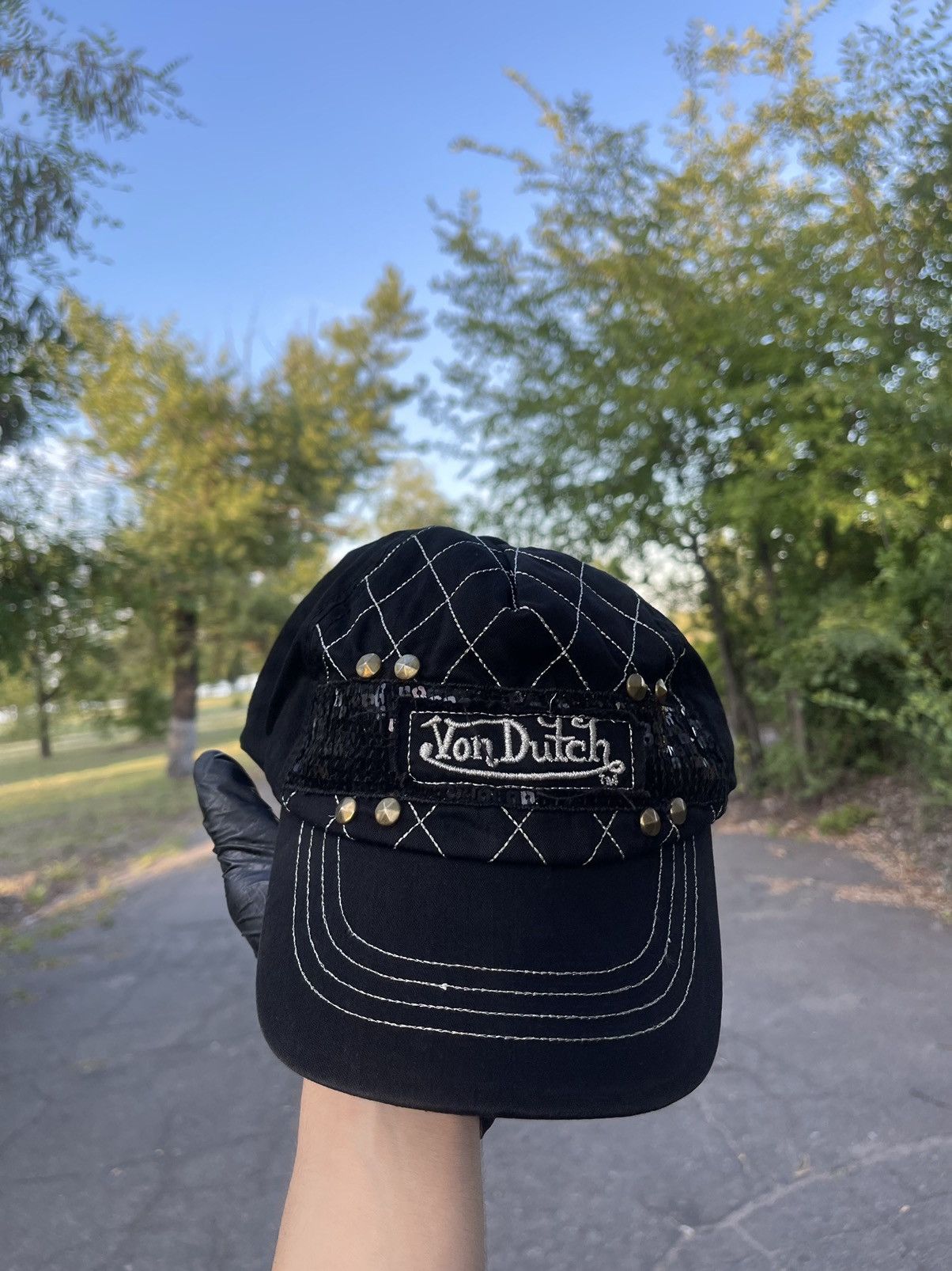 Vintage Vintage Von Dutch Black Rhinestones Hat Cap Y2K Size ONE SIZE - 6 Thumbnail