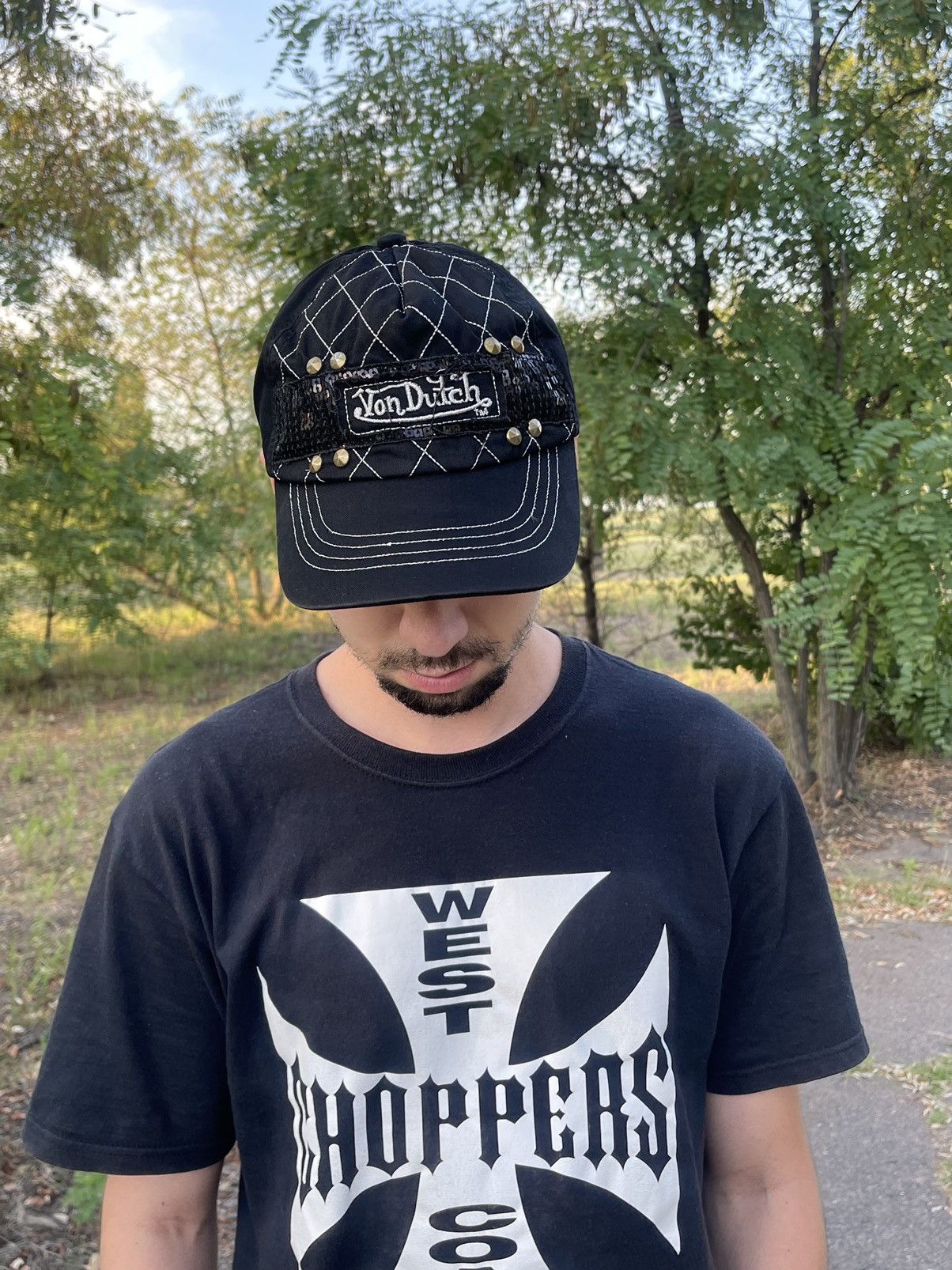 Vintage Vintage Von Dutch Black Rhinestones Hat Cap Y2K Size ONE SIZE - 3 Thumbnail
