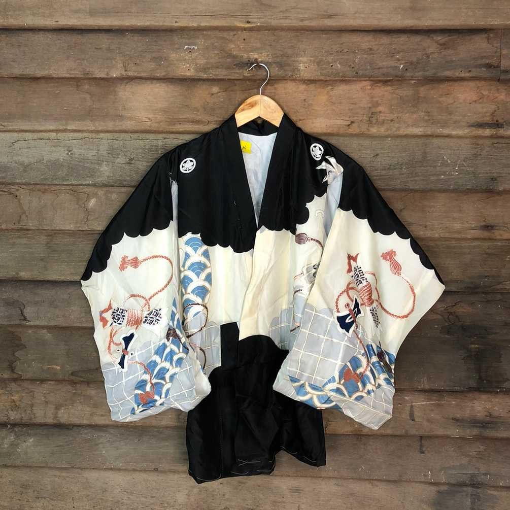 Vintage Japan Kimono art vintage cardigan Black Kimono #3886 Size XS / US 0-2 / IT 36-38 - 2 Thumbnail