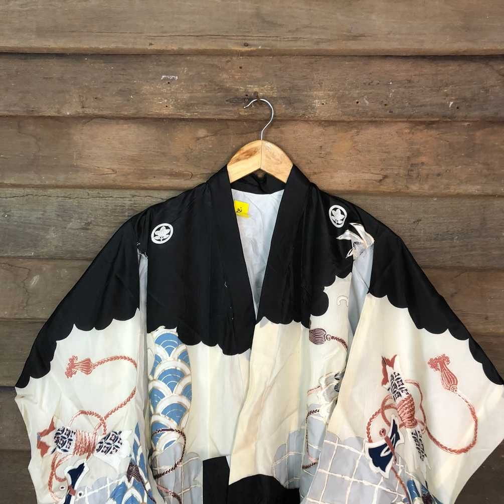 Vintage Japan Kimono art vintage cardigan Black Kimono #3886 Size XS / US 0-2 / IT 36-38 - 3 Thumbnail