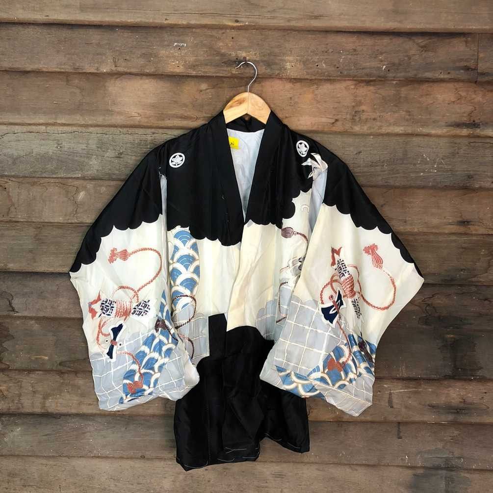 Vintage Japan Kimono art vintage cardigan Black Kimono #3886 Size XS / US 0-2 / IT 36-38 - 4 Thumbnail