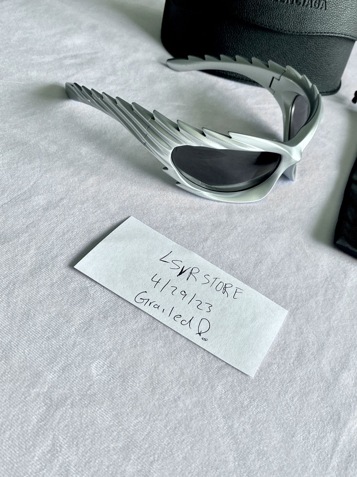 image of Balenciaga Spike Rectangle Sunglasses in Silver, Men's