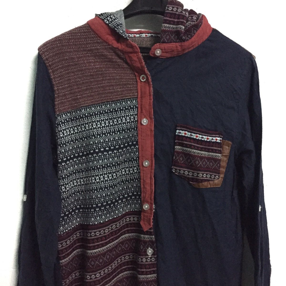 Japanese Brand Unique Patchwork Button Up Hoodie Size US M / EU 48-50 / 2 - 7 Thumbnail