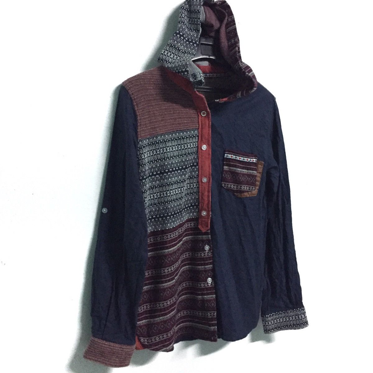 Japanese Brand Unique Patchwork Button Up Hoodie Size US M / EU 48-50 / 2 - 3 Thumbnail