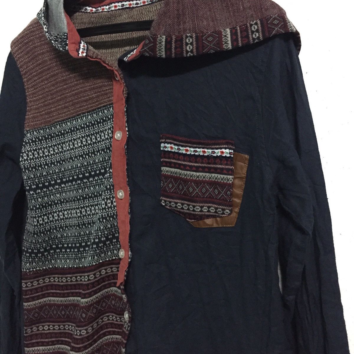 Japanese Brand Unique Patchwork Button Up Hoodie Size US M / EU 48-50 / 2 - 9 Thumbnail