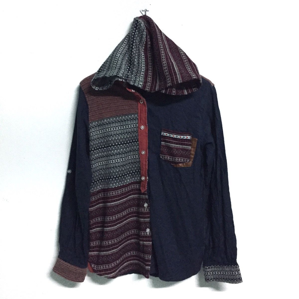 Japanese Brand Unique Patchwork Button Up Hoodie Size US M / EU 48-50 / 2 - 2 Thumbnail