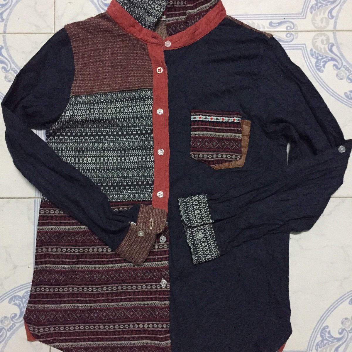 Japanese Brand Unique Patchwork Button Up Hoodie Size US M / EU 48-50 / 2 - 10 Thumbnail
