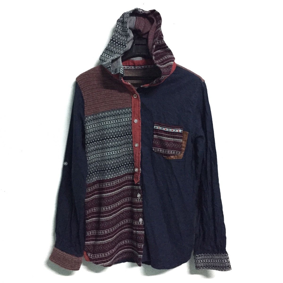 Japanese Brand Unique Patchwork Button Up Hoodie Size US M / EU 48-50 / 2 - 1 Thumbnail