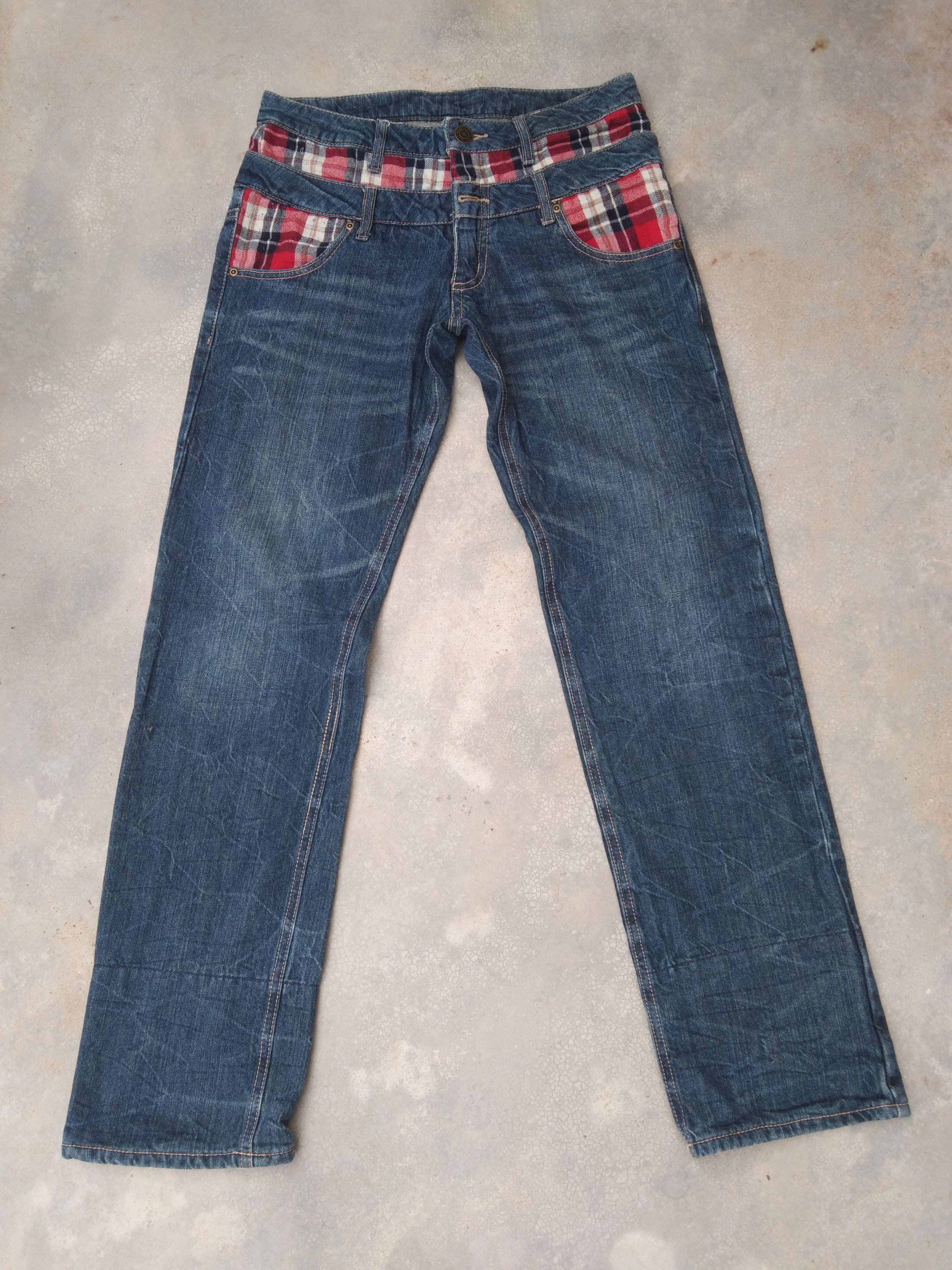 Japanese Brand Vintage Avant-garde Style Double Waist Punk Jeans 29x32 Size US 29 - 1 Thumbnail