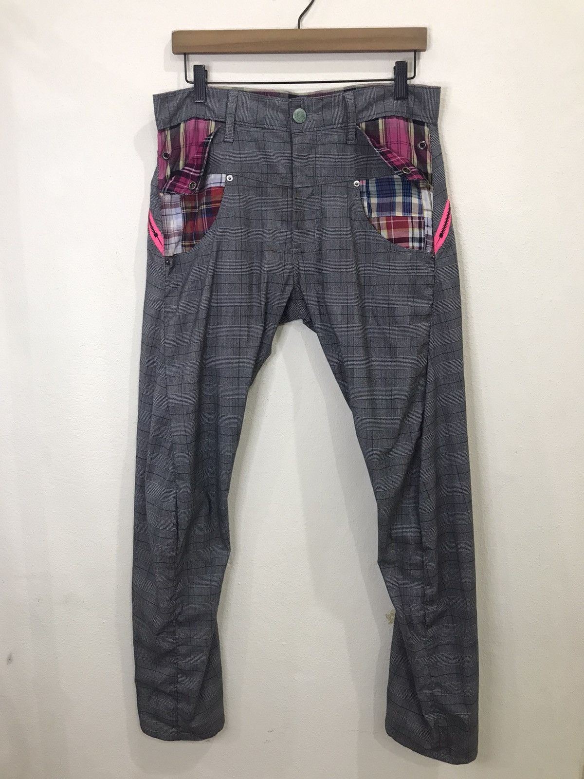 Japanese Brand Breath Mint Plaid Tartan Patchwork Twisted Leg Trousers Pant Size US 32 / EU 48 - 2 Thumbnail