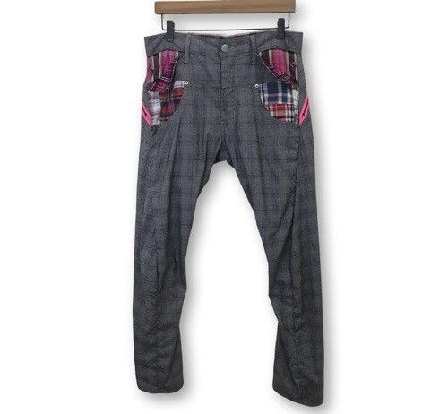 image of Breath Mint Plaid Tartan Patchwork Twisted Leg Trousers Pant, Men's (Size 32)