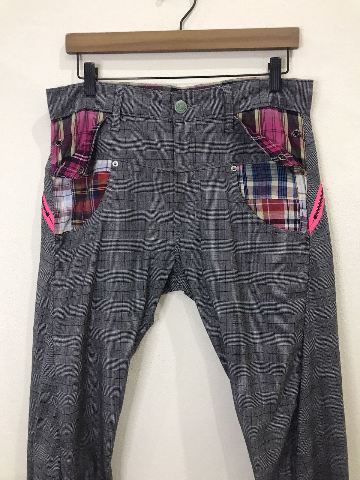Japanese Brand Breath Mint Plaid Tartan Patchwork Twisted Leg Trousers Pant Size US 32 / EU 48 - 3 Thumbnail