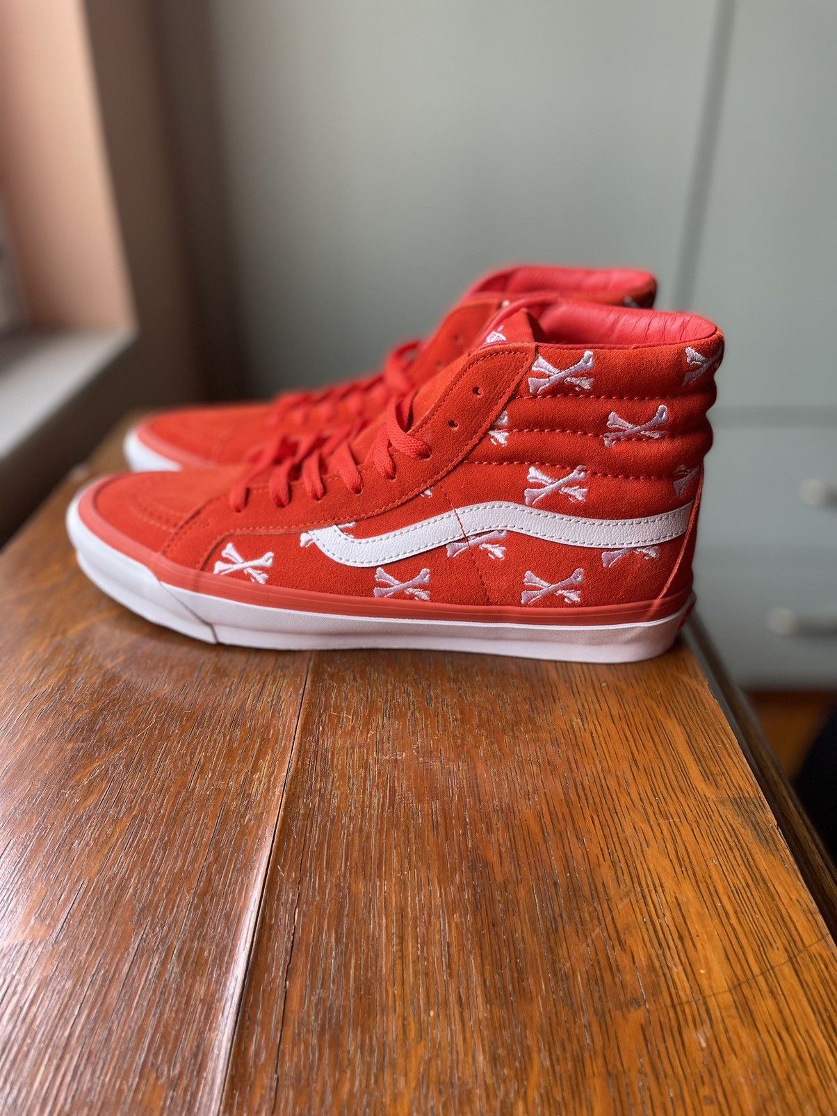 image of Vans Vault Wtvua OG Sk8-Hi Lx Bones Shoes in Red, Men's (Size 11.5)