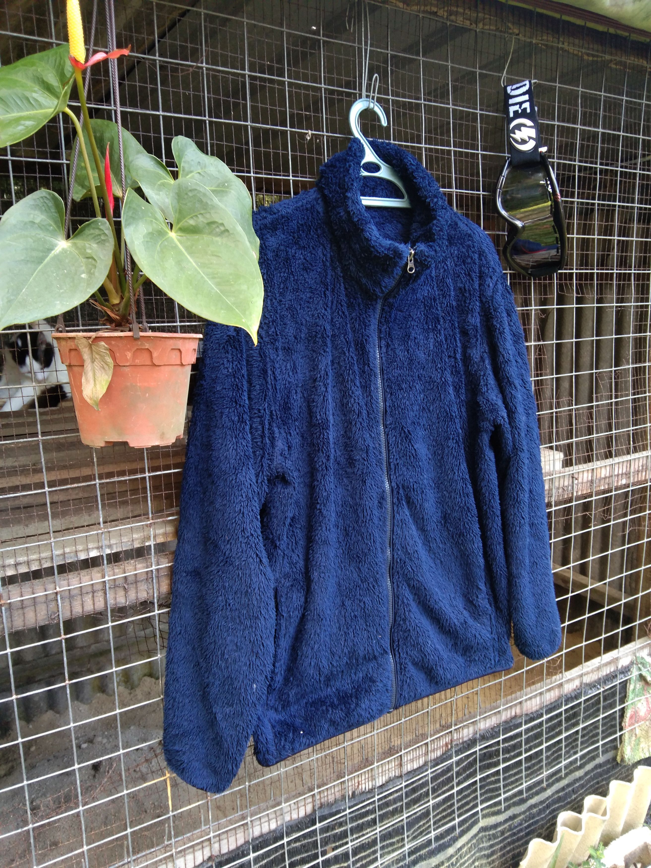 image of Uniqlo Blue Fluffy Yarn Fleece Full-Zip Jacket For Men's (Size Large)