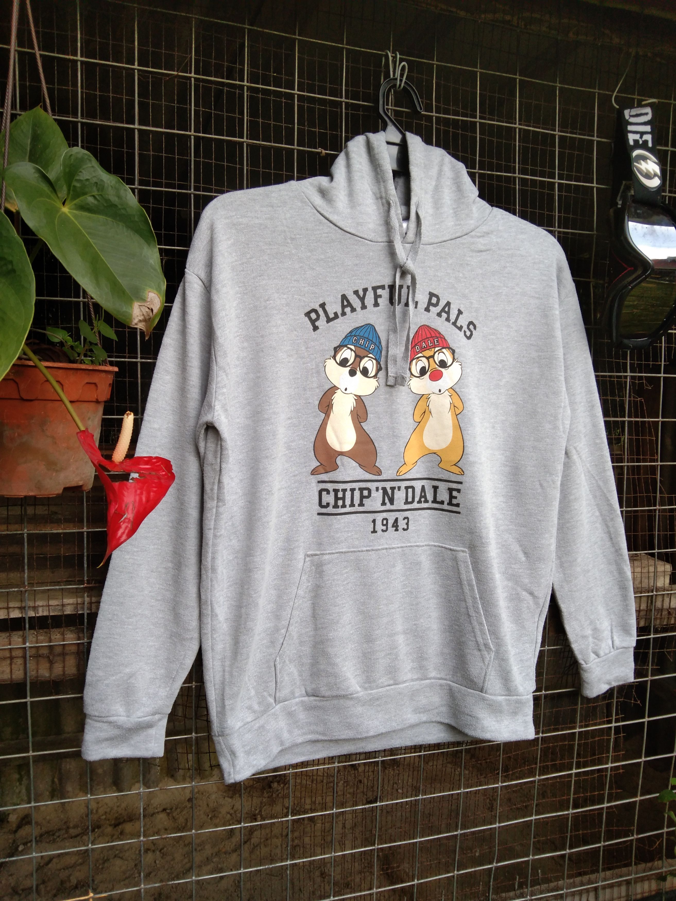 image of Disney Vintage Chip N Dale Playful Pals Hoodie in Grey, Men's (Size Medium)