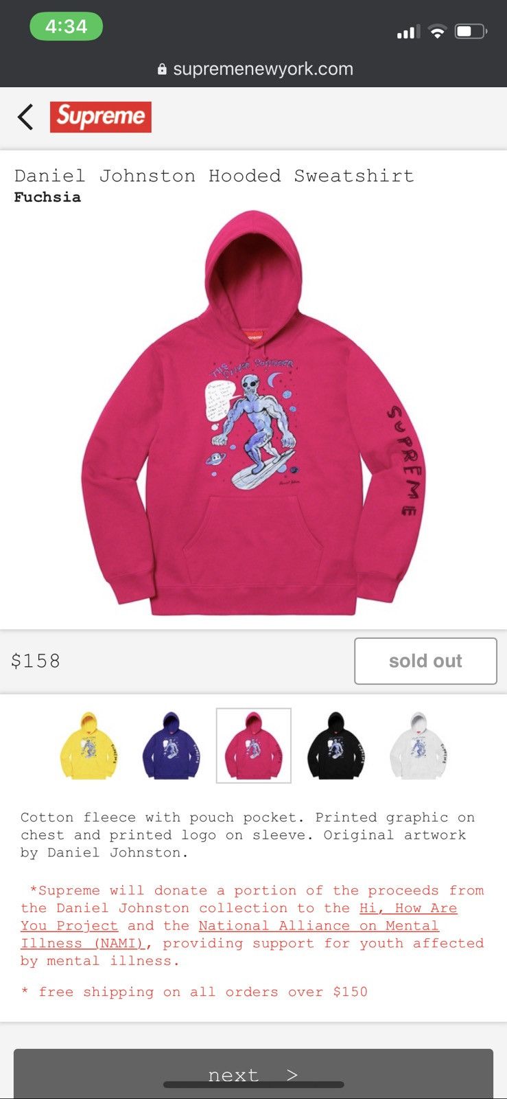 image of Art x Supreme Daniel Johnston X Supreme Hooded Sweatshirt In Fuchsia Med, Men's (Size Medium)