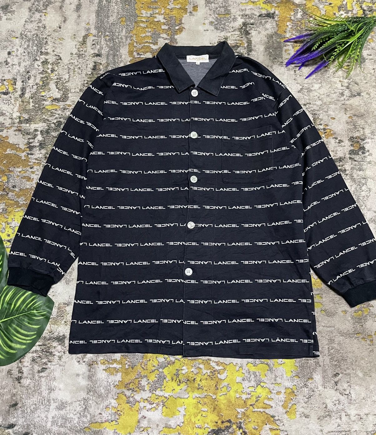 Vintage LANCEL Spell out full print button up long sleeve